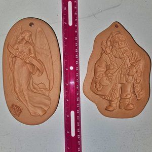 Vintage Cotton Press Cookie Molds 1992 Victorian Santa with Sack and 1995 Angel